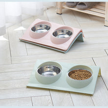 Load image into Gallery viewer, Dual Use Pet Bowl Food Class Plastic Stainless Stainless Pet Kitten Double Bowl Pot Sputtering Cat Feed