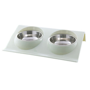 Dual Use Pet Bowl Food Class Plastic Stainless Stainless Pet Kitten Double Bowl Pot Sputtering Cat Feed