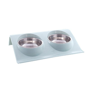 Dual Use Pet Bowl Food Class Plastic Stainless Stainless Pet Kitten Double Bowl Pot Sputtering Cat Feed