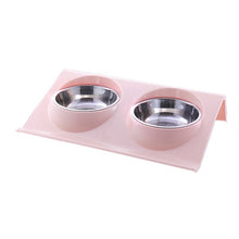 Load image into Gallery viewer, Dual Use Pet Bowl Food Class Plastic Stainless Stainless Pet Kitten Double Bowl Pot Sputtering Cat Feed